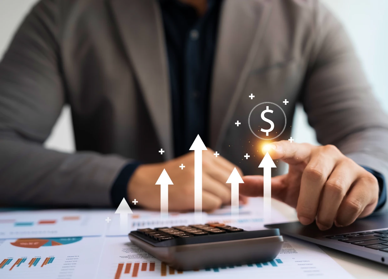 Businessman analyzing financial growth charts